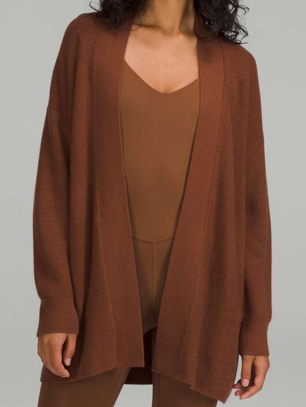 Lululemon Merino Wool Blend Ribbed Long Wrap Sweater Roasted Brown Size 6